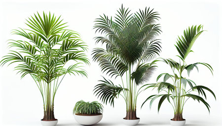 3d rendering of a group of palm trees isolated on white backgroundの素材
