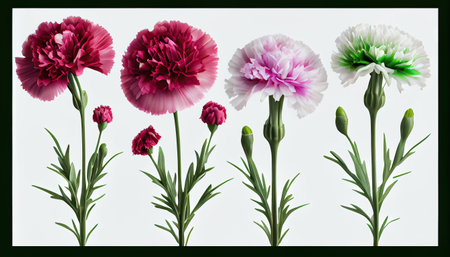 Carnation flowers isolated on white background. 3D illustration.