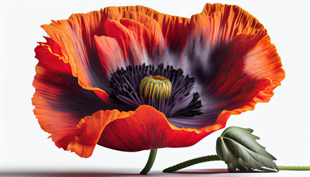 poppy flower isolated on white background with clipping path and shadow.の素材