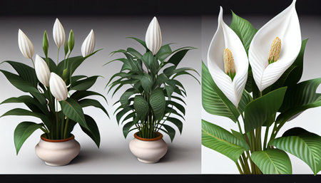 White Spathiphyllum flowers in a vase.の素材