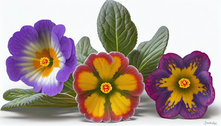 Flowering pansy on a white background. 3D illustration.