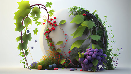 grapes and ivy in the garden, 3d rendering