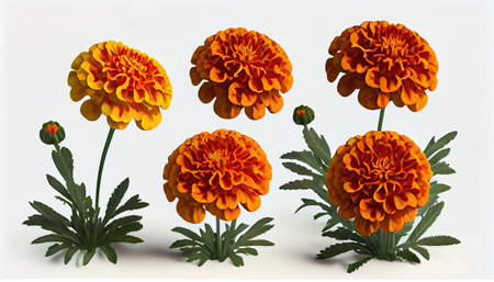 Marigold flowers isolated on white background, clipping path included.の素材