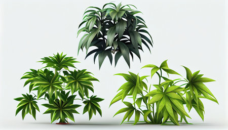 Illustration of a group of tropical plants isolated on a white backgroundの素材