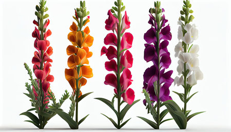 colorful gladiolus flowers isolated on white background with clipping pathの素材