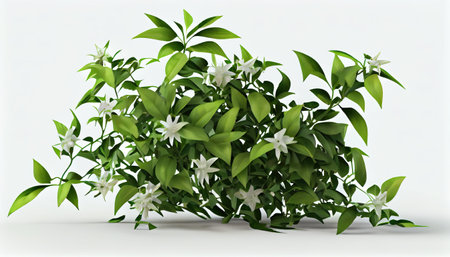 3d rendering of jasmine flowers in pot on white backgroundの写真素材