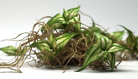 Leaves of Aglaonema on a white background. Macroの素材