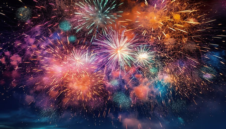 Colorful fireworks in the night sky as a background. New Yearの写真素材
