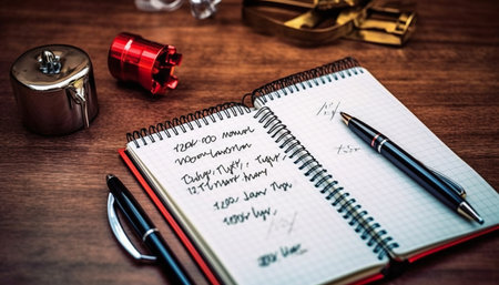 Notepad and pen on a wooden table. The concept of business planning.