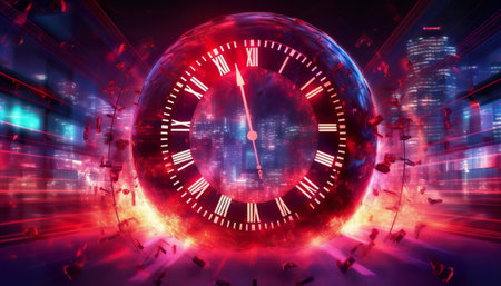 Time concept with clock in futuristic space. 3d rendering toned image