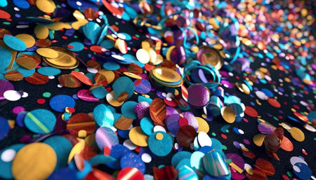 Colorful confetti on a black background. Close-up.の写真素材
