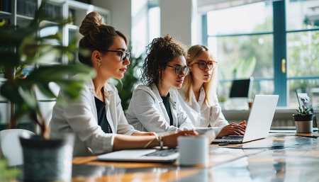 Professional Teamwork and Collaboration: Corporate team working in office with laptop, Brainstorming Sessions, and Office Communication for Effective Business Solutions, officeの素材