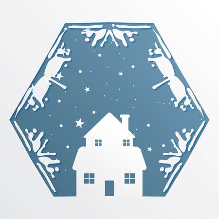 Paper house in paper snowflakes,vector paper art and digital craft style.のイラスト素材