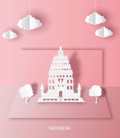 Pop up design concept,famous landmark of Indonesia,paper cut style vector illustration.のイラスト素材