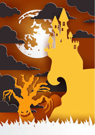 Paper art of happy halloween,Vector illustration.のイラスト素材