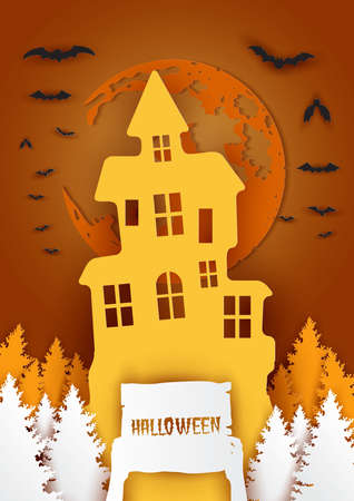 Paper art of happy halloween,Vector illustration.のイラスト素材
