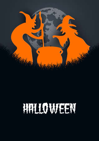Paper art of halloween.The witch and moon.Vector illustration.のイラスト素材