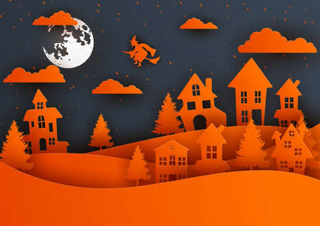 Paper art of happy Halloween,vector art and illustration.のイラスト素材