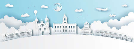 Panorama of top world famous landmark of Brazil,paper cut style vector illustration.のイラスト素材