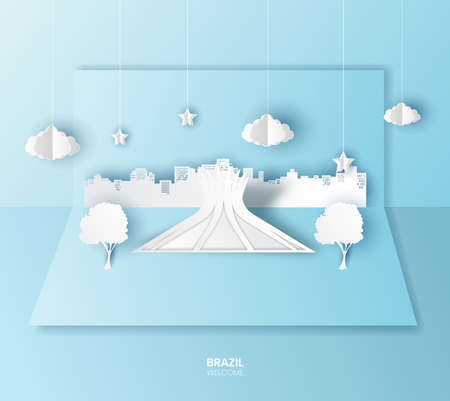 Pop up design concept,famous landmark of Brazil,paper cut style vector illustration.のイラスト素材