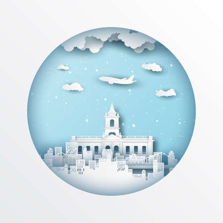 Paper cut style of world famous landmark of Brazil,travel postcard and poster,vector illustration.のイラスト素材