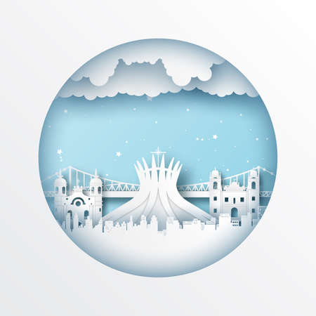 Paper cut style of world famous landmark of Brazil,travel postcard and poster,vector illustration.のイラスト素材