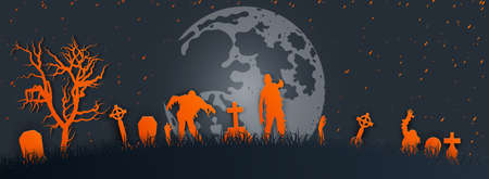 Panorama paper art of happy Halloween,vector art and illustration.