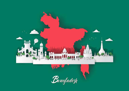 Bangladesh with urban skyscrapers, Paper art 3d from digital craft styleのイラスト素材