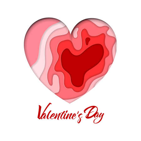 Heart greeting card with paper cut.Vector confetti decoration pattern of color multilayer numbers for celebration backgroundのイラスト素材