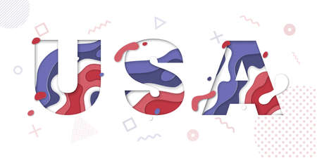 USA greeting card with paper cut.Vector decoration pattern of color multilayer numbers for celebration backgroundのイラスト素材