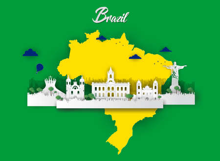 Brazil with urban skyscrapers, Paper art 3d from digital craft styleのイラスト素材