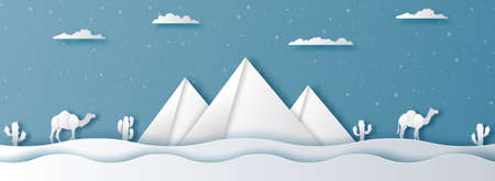 Panorama of top world famous landmark of Egypt, paper cut style vector illustration.