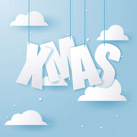 XMAS on the sky background vector design,Paper art and digital craft styleのイラスト素材