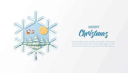 Christmas celebrations with santa claus and reindeers flying in gretting card for Christmas card,Paper cut and craft styleのイラスト素材