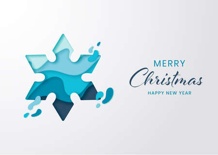 Paper cut winter snowflake for christmas and happy new year,Origami paper art styleのイラスト素材