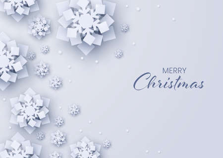 Paper cut snowflakes on white background,New year and Christmas design elementsのイラスト素材