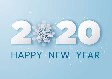 2020 paper numbers on blue background for winter holidays design,New Year concept,Paper art and...