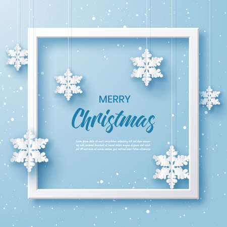 Paper cut merry christmas background with frame,Vector illustrationのイラスト素材