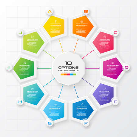 Pentagon element for infographic,Business concept with 10 options,Vector illustration.のイラスト素材