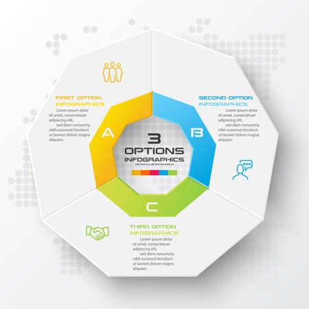 Nonagon infographic,Colorful template with 3 options,Vector illustration.のイラスト素材