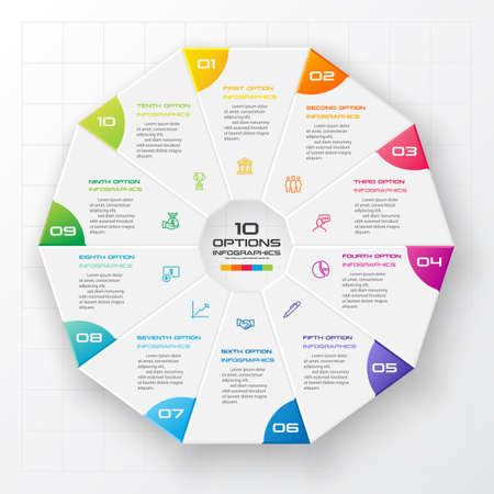 Decagon for infographics,Diagram with 10 options,Vector template for presentation.のイラスト素材