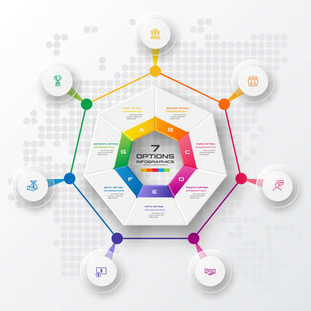 Heptagon infographic, Template for cycle diagram, Business concept 7 with options, Vector illustration.のイラスト素材