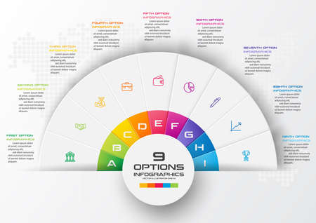 Half business circle infographics 9 steps,Abstract design element,Vector illustration.のイラスト素材