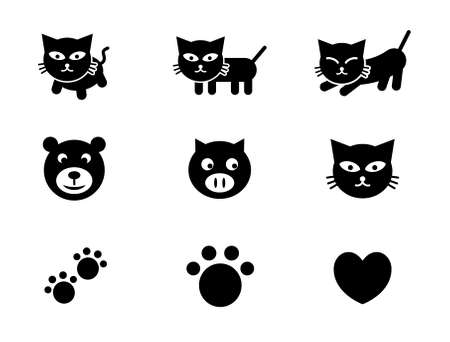 Cute icon set of cats, bears and pigsのイラスト素材