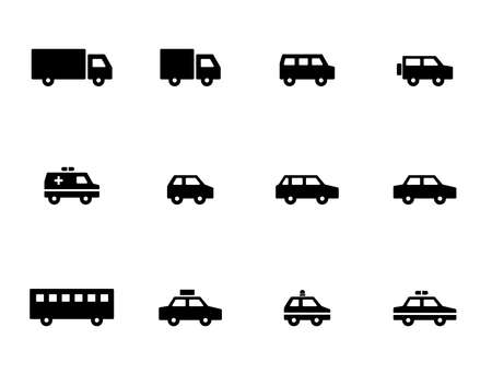 A set of automobile icons such as trucks, cars, ambulances, police cars, buses, etc.のイラスト素材