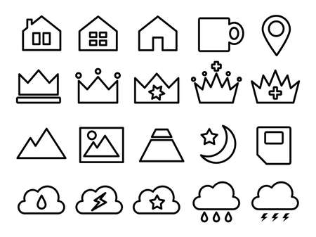 Icons such as ranking, clouds, weather, cups, etc.のイラスト素材