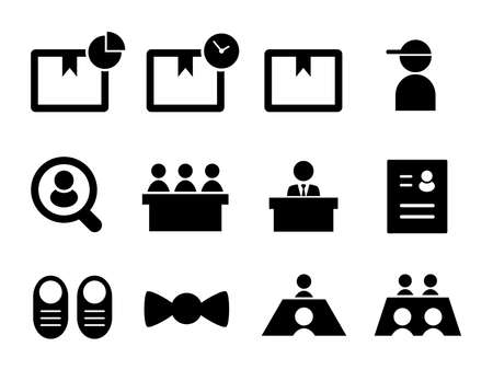 Set of icons for delivery, luggage, interview, job offer, recruitment, resume, shoes, etc.のイラスト素材