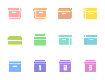 Colorful icon set of boxes, boxes, luggage, cardboard, etc.のイラスト素材