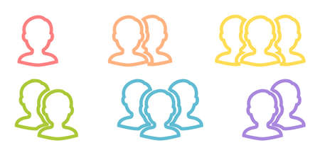 Multiple human line drawing icon sets. Illustration of silhouettes of 1, 2, 3 human beings. Colorful human silhouette representing users and members.のイラスト素材