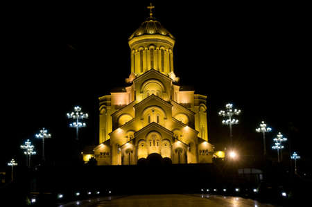 This is a photo of illuminated Cathedral. The Holy Trinity Cathedral of Tbilisi is the main...